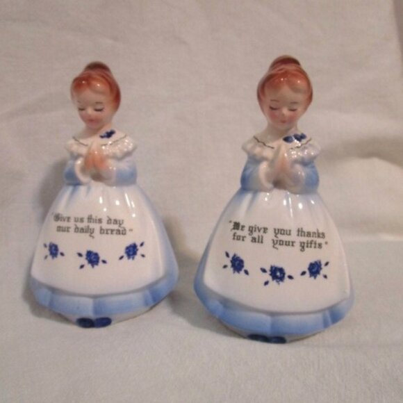 Source Unknown Other - Vintage Kitchen Prayer Salt & Pepper Shakers BLue
